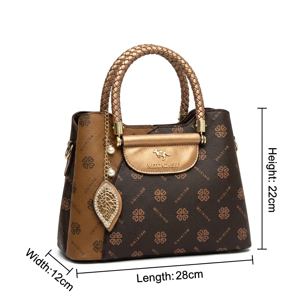 MEIXIADASHU Brown Monogram Top-Handle Handbag with Shoulder Strap