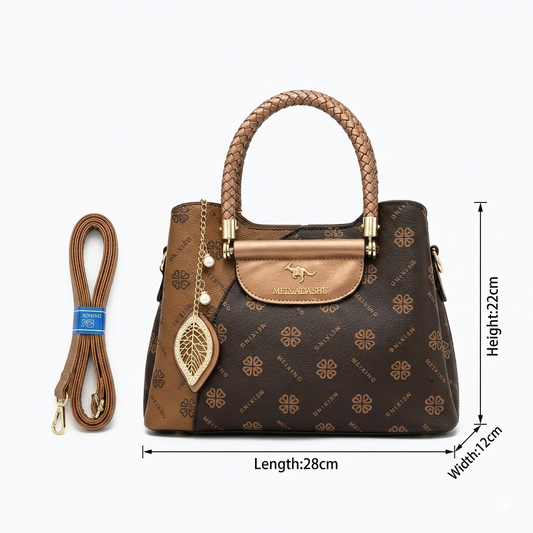 MEIXIADASHU Brown Monogram Top-Handle Handbag with Shoulder Strap