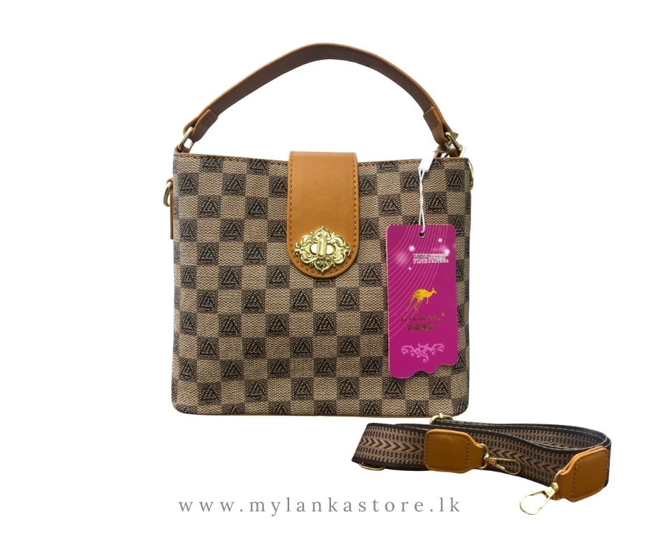 AA - Elegant Checkered Handbag for Women – Compact 20cm Crossbody/Shoulder Bag with Secure Zip & Multiple Compartments | Fashion PU Leather Purse – Brown