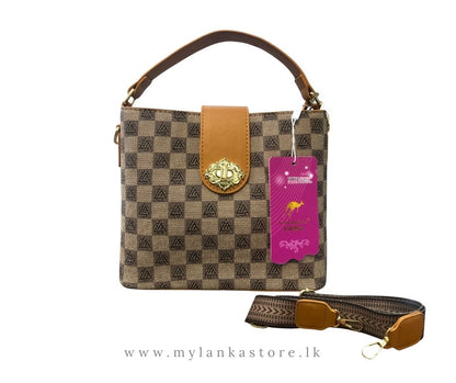 AA - Elegant Checkered Handbag for Women – Compact 20cm Crossbody/Shoulder Bag with Secure Zip & Multiple Compartments | Fashion PU Leather Purse – Brown