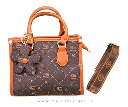 Elegant Brown Handbag with Floral Charm
