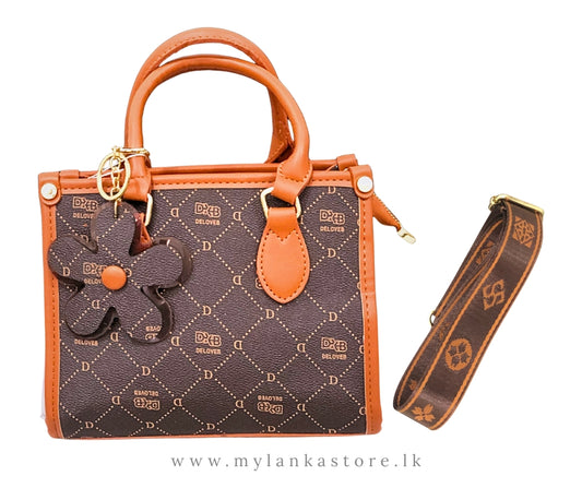 Elegant Brown Handbag with Floral Charm