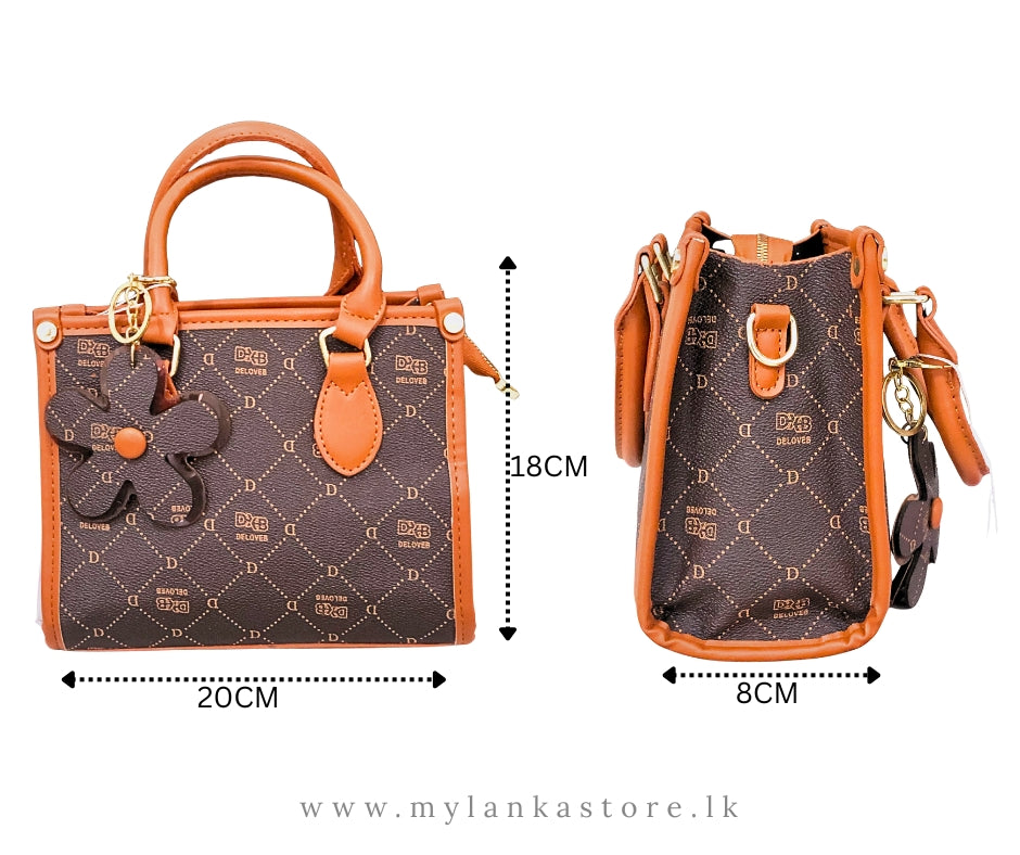 Elegant Brown Handbag with Floral Charm