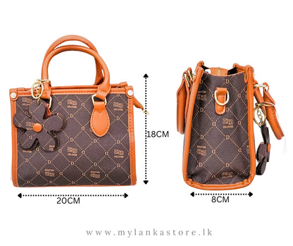 Elegant Brown Handbag with Floral Charm