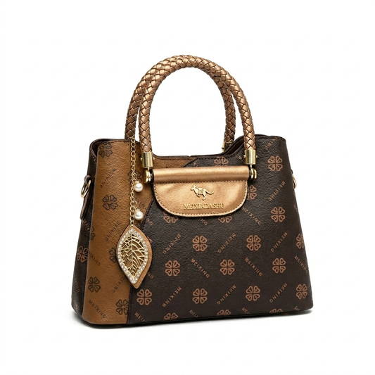 MEIXIADASHU Brown Monogram Top-Handle Handbag with Shoulder Strap