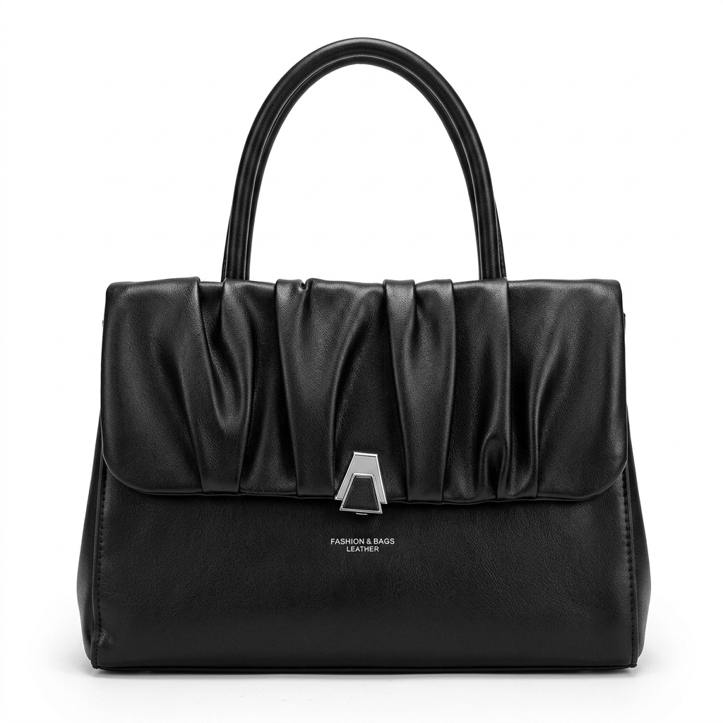 Elegant Pleated Leather Handbag – Structured Shoulder Tote for Women