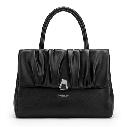Elegant Pleated Leather Handbag – Structured Shoulder Tote for Women