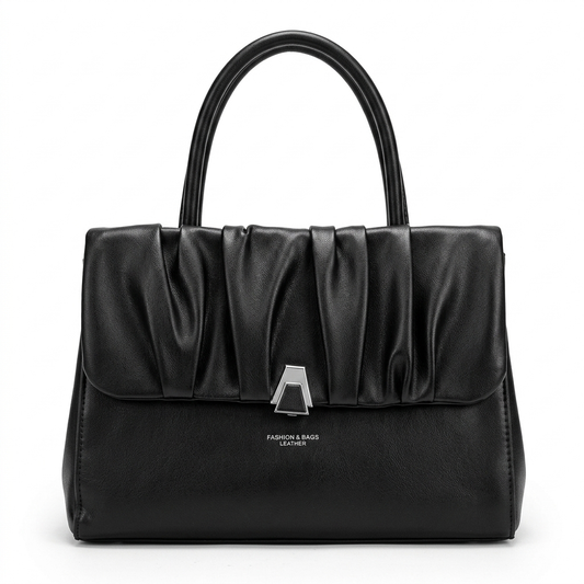 Elegant Pleated Leather Handbag – Structured Shoulder Tote for Women