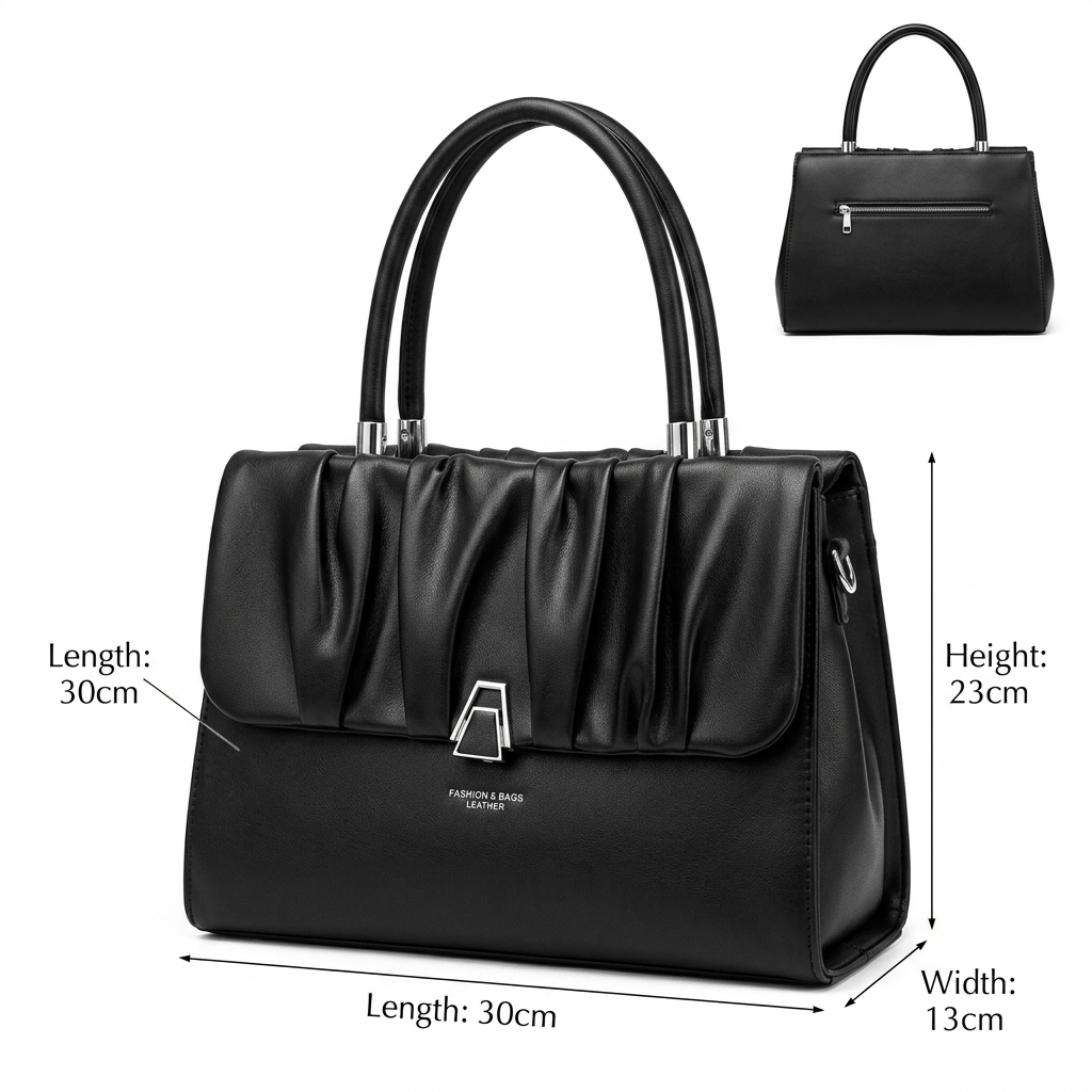 Elegant Pleated Leather Handbag – Structured Shoulder Tote for Women