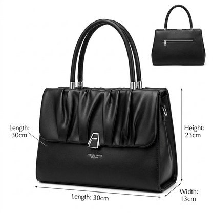 Elegant Pleated Leather Handbag – Structured Shoulder Tote for Women