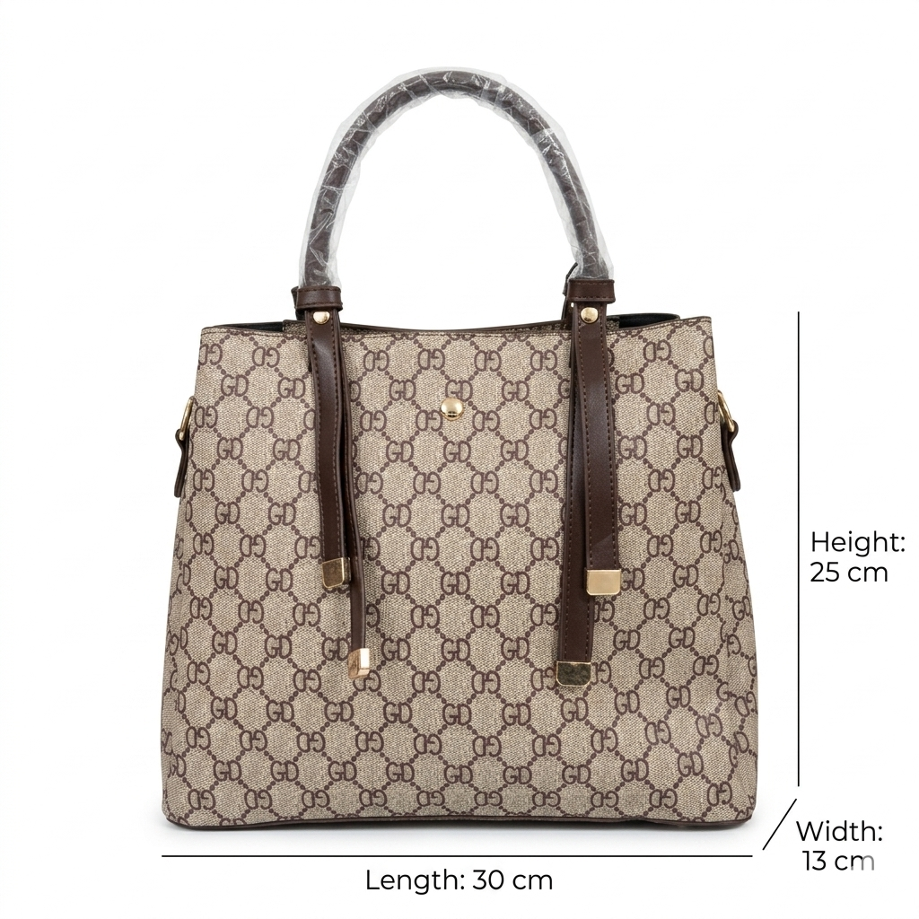 Elegant Monogram Tote Handbag for Women – Beige & Brown