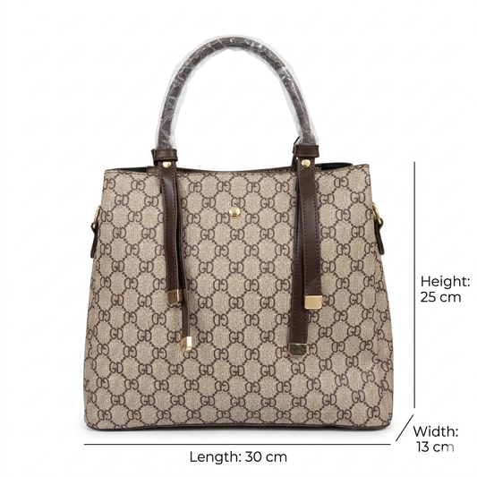 Elegant Monogram Tote Handbag for Women – Beige & Brown