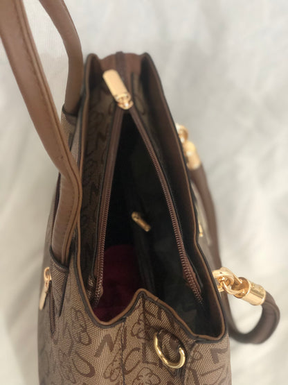 Elegant Brown Monogram Handbag for Women – Compact Everyday Shoulder Tot