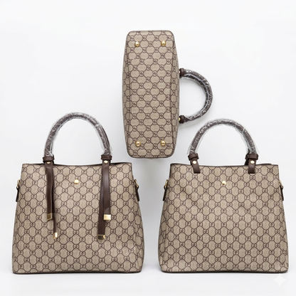Elegant Monogram Tote Handbag for Women – Beige & Brown