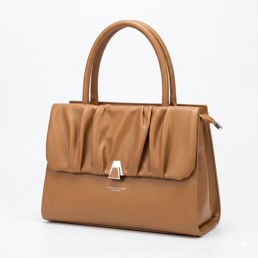 Elegant Pleated Leather Handbag – Structured Shoulder Tote for Women