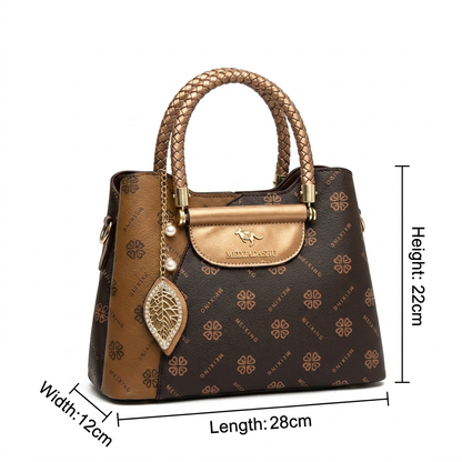MEIXIADASHU Brown Monogram Top-Handle Handbag with Shoulder Strap
