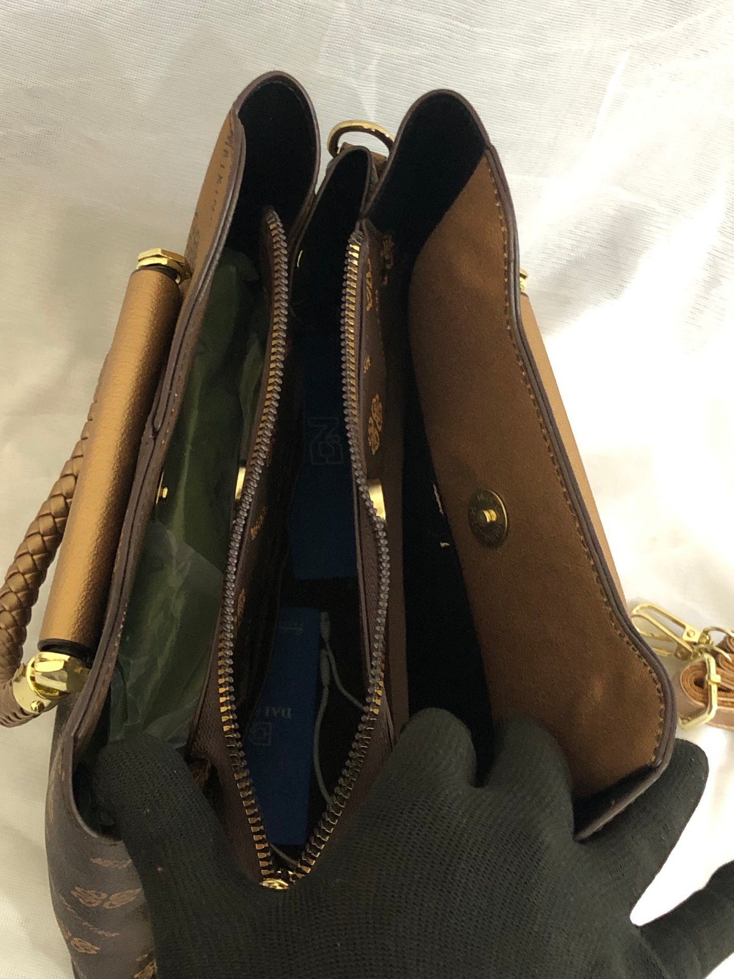 MEIXIADASHU Brown Monogram Top-Handle Handbag with Shoulder Strap