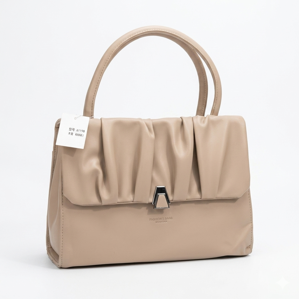 Elegant Pleated Leather Handbag – Structured Shoulder Tote for Women