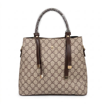 Elegant Monogram Tote Handbag for Women – Beige & Brown