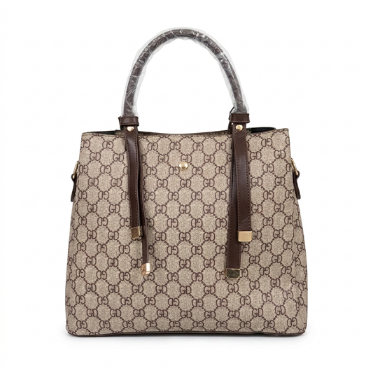 Elegant Monogram Tote Handbag for Women – Beige & Brown